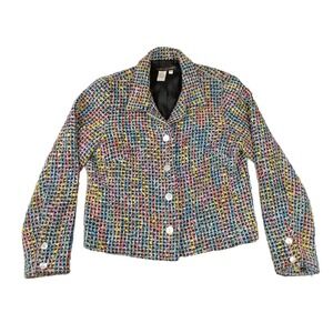Alexis & Avery Women s M Multicolored Tweed Blazer Jacket Button Front Chic